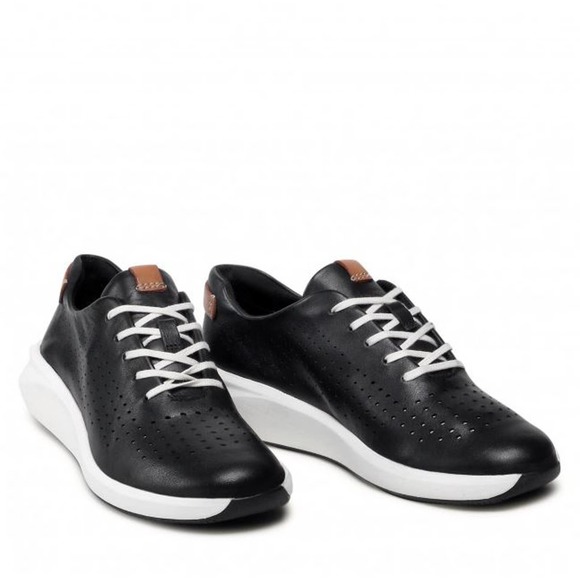 Clarks Shoes - CLARKS Un Rio Tie Sneaker Black Leather Size 6M Lightweight Ortholite Perforated